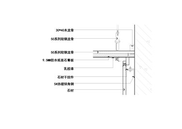 墙面石材留凹槽与顶面乳胶漆节点图